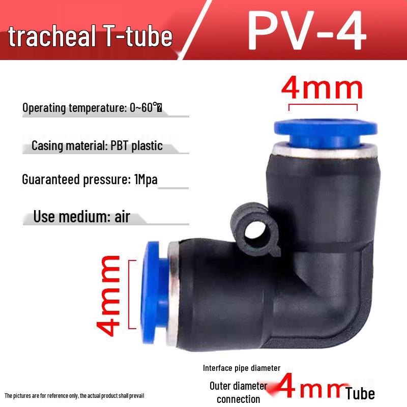 Pneumatic Air Tube Connector: PU8 Straight, PV10 Right-Angle Elbow, Quick-Insert, Butt Joint, Blue Plastic, PG6-4 Reducer.