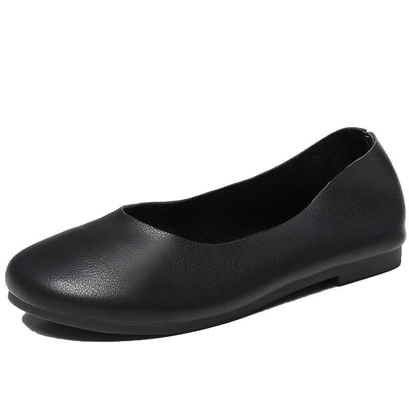 Simple Zen Literary Handgemachte Lederschuhe mit weicher Unterseite für Omas Damen mit flacher Unterseite und flachem Mund, Mutterschuhe für vier Jahreszeiten, Einzelschuhe