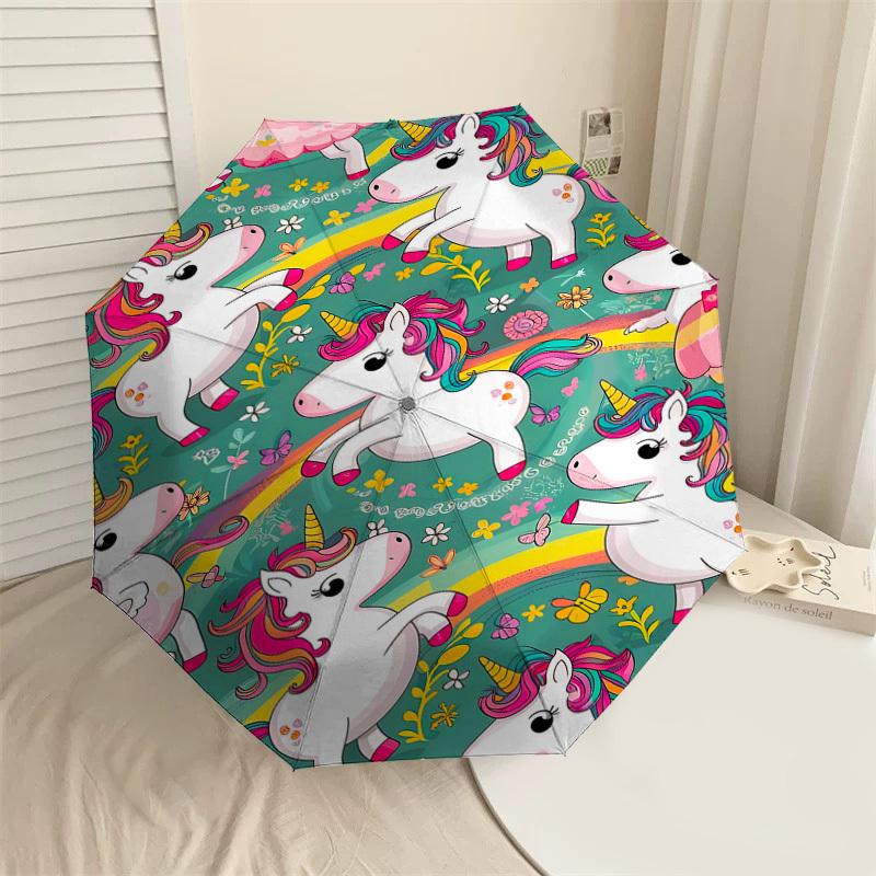 

1PC Unicorns Flowers Automatic Open/Close Umbrella with Windproof, 8-Rib Sturdy Canopy, Durable Ribs, Fashionable Design, Outdoor Accessory, Fun Prin,