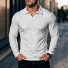 Men's Long Sleeve Polo Sweatshirt, Solid Color Athletic Casual Top, Polyester Spandex Blend