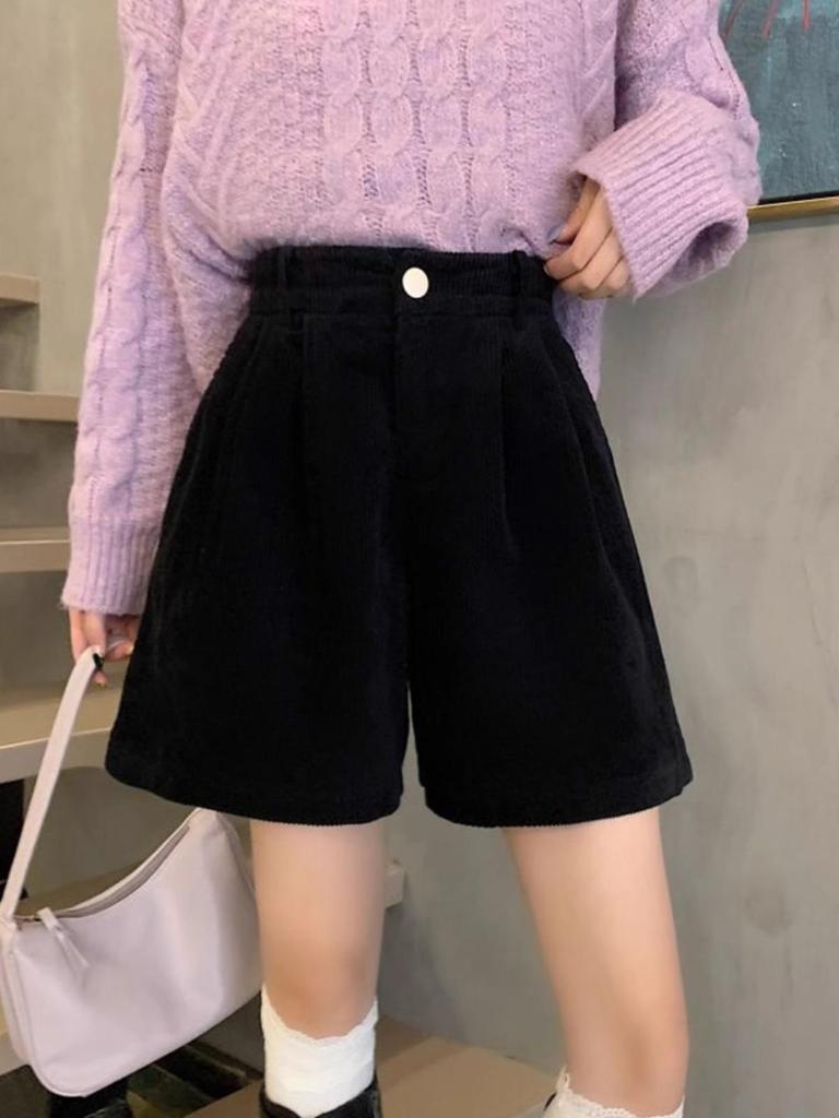 Women's Corduroy Loose Wide-Leg Shorts 2023 Autumn/Winter Korean A-line Petite Style