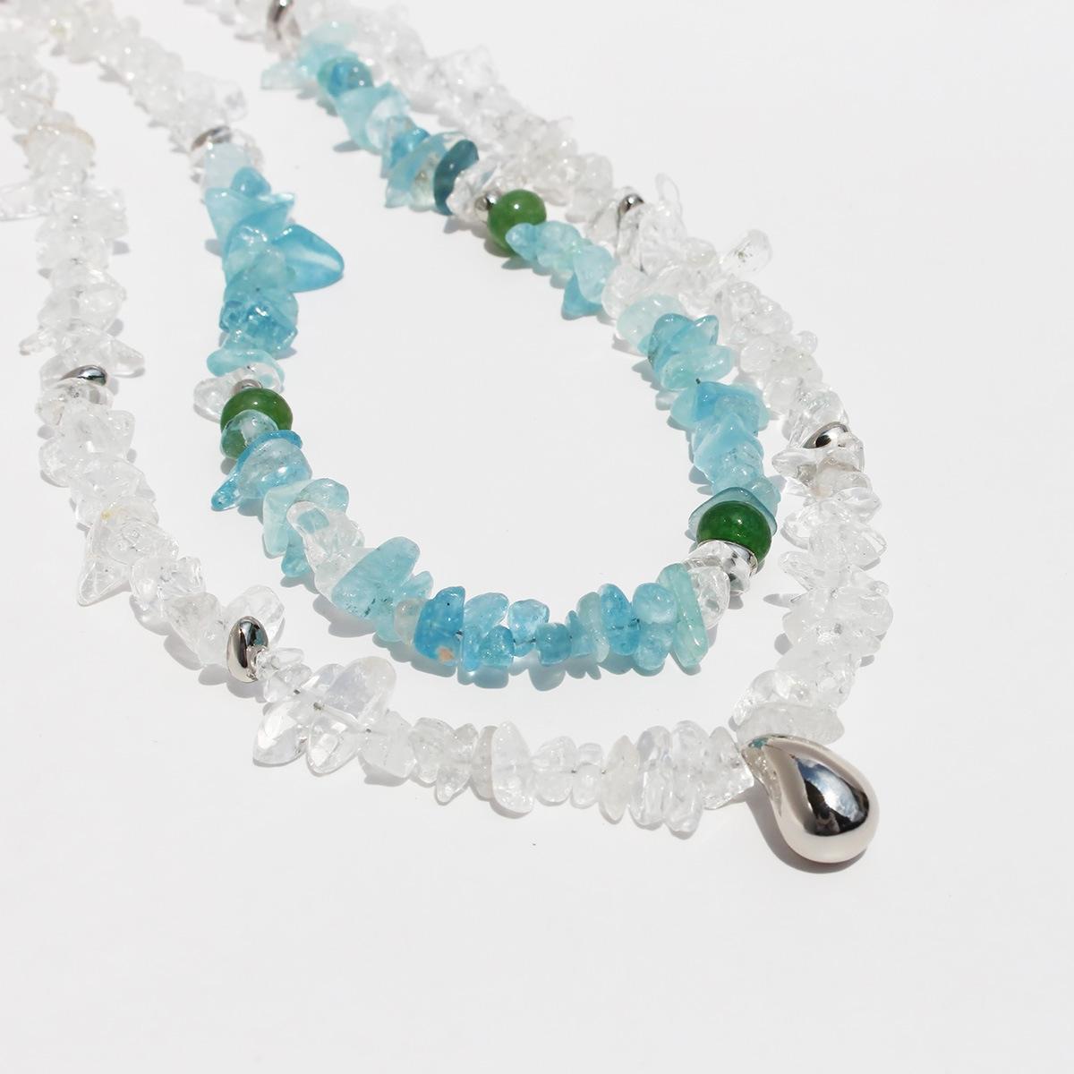 

Легкое роскошное ожерелье из натурального аквамарина, женский белый ультрапрозрачный браслет из гравийных бусин, большие серьги из камня и сахара 815