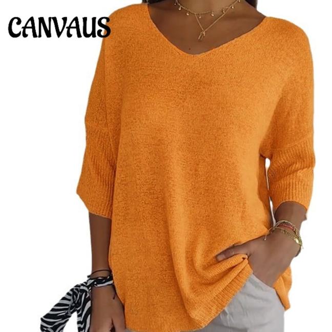 

Вязаный свитер Повседневный свитер Тонкий однотонный вязаный женский низ с v-образным вырезом Рубашка