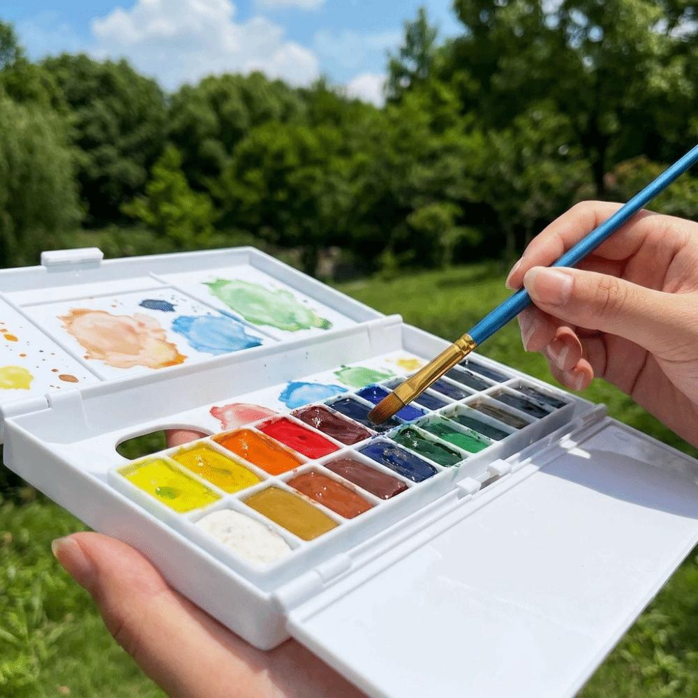 Durable Foldable Watercolor Pigment Box Reusable Professional Watercolor Mixing Tray 24 Grids DIY Color Mixing Pallet Student