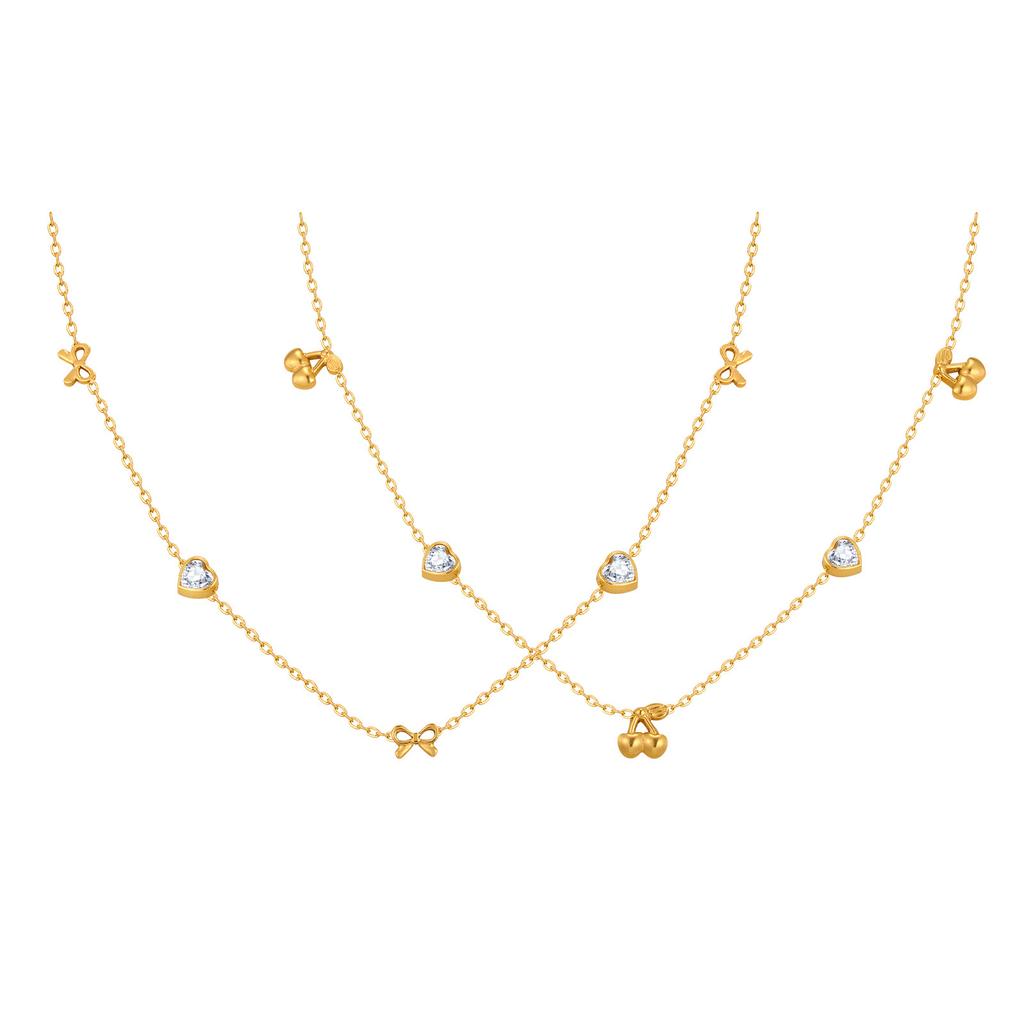 Wind Niche Sweet Girl Thin Chain Collarbone Chain Stainless Steel Diamond Cherry Bow Necklace Nc-2393