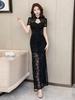 Elegant Black Jacquard Qipao: Women's Chinese Style Evening Gown, High-End Age-Defying Soft Technician Workwear