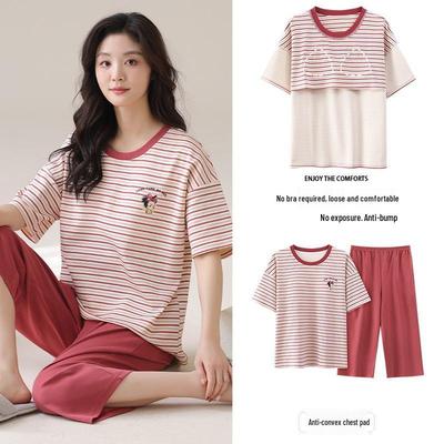 Conjunto de Pijama Feminino de Algodão com Desenho de Menina - Manga Curta e Capris, Usável ao Ar Livre