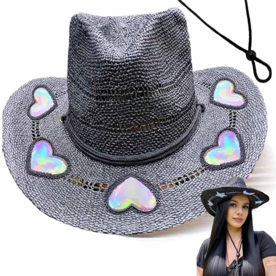 Women Hat Hat Wide Brim Star Straw Bohemian Style Breathable Woven