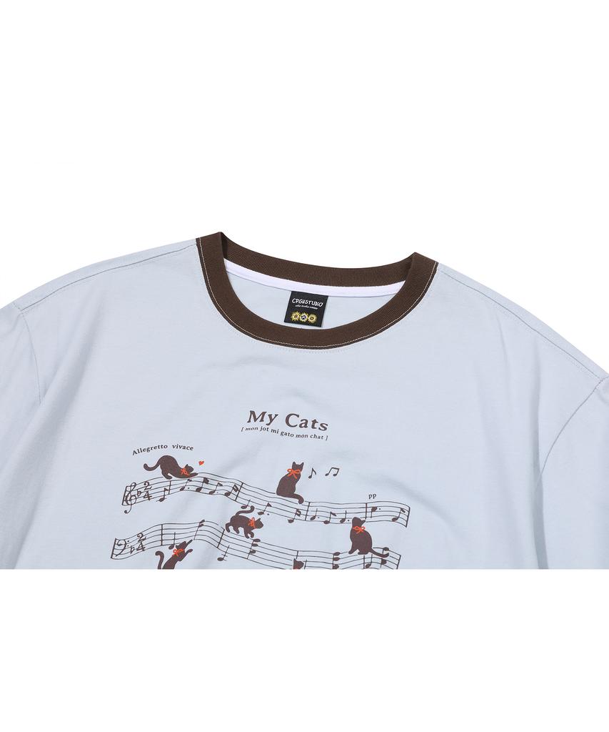 CPGN STUDIO Cats Music Ringer Short Sleeve T-Shirt Mist Blue
