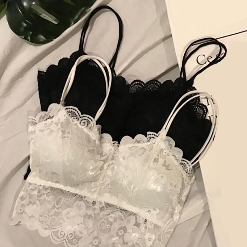 2Pcs Sexy Bra Women's Lace Bralette Floral Lingerie Underwear Wireless Padded Brassiere Seamless Ultra Strap Wire Free Bras Vest