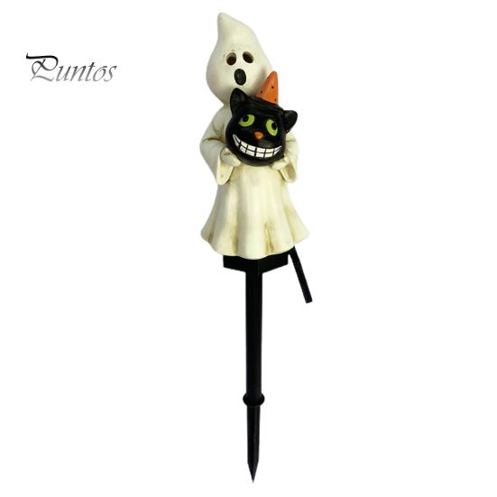 Solar Pumpkin Lantern Waterproof Pathway Ghost Pumpkin LED Light Resin Halloween Decoration Outdoor Ground Stake Lamp for Garden Lawn