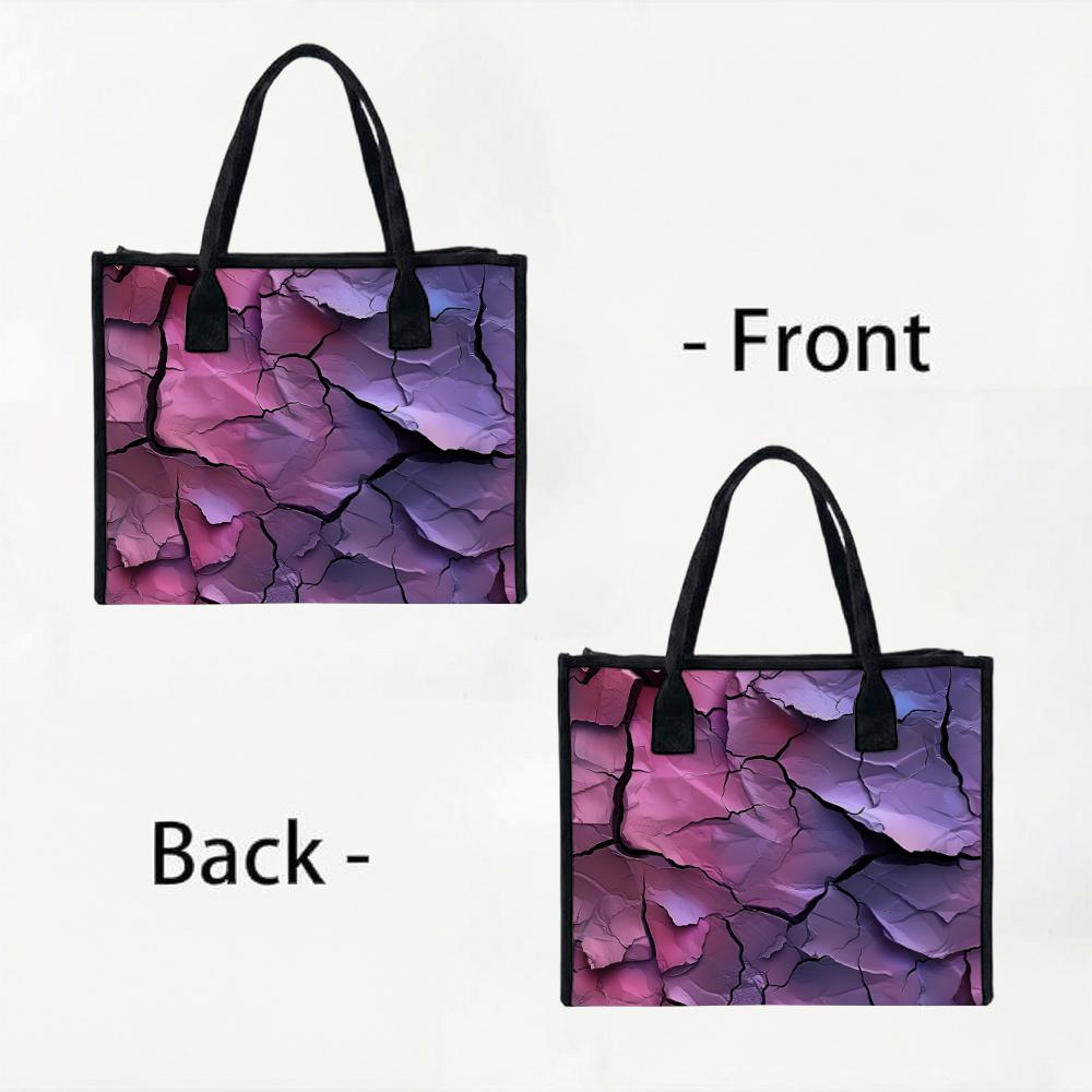 Purple Cracked Pattern Tote Bag Large Capacity Handbag for Daily Use