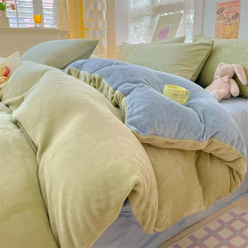 Simple Milk Fleece Warm Autumn Winter Duvet Cover Set 220x240 Soft Fluffy Queen Bedding Set Plush Warmth Blanket Cover Sets Cozy