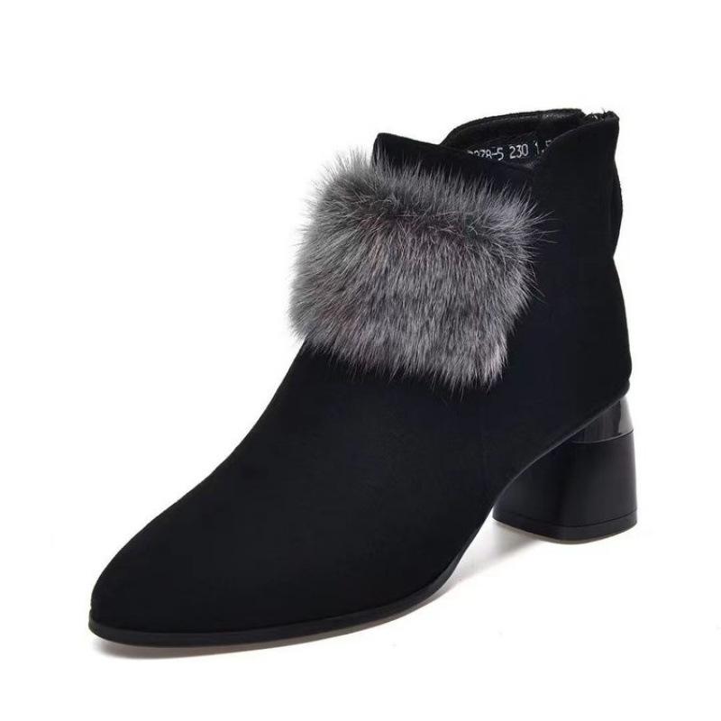 

Мягкие матовые маленькие короткие ботинки с круглым носком на среднем каблуке из бархата, демисезонные шерстяные хлопковые ботинки, темпераментные шерстяные туфли на низком каблуке для женщин 41