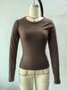 2025 Y2K Ribbed Crew Neck Women's Slim Fit Long Sleeve T-Shirt - Solid Color