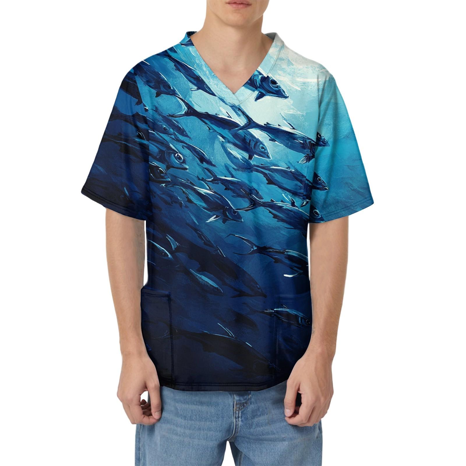 

Мужская рабочая блузка с короткими рукавами и v-образным вырезом с принтом, топ с нагрудным карманом XXXXXL