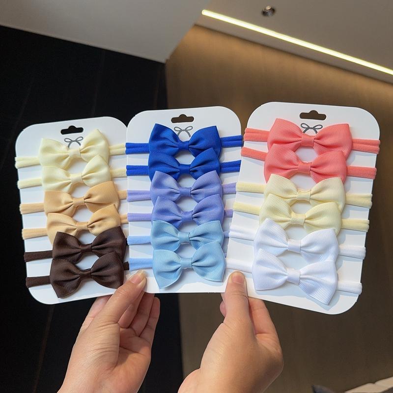 6Pcs/Set Solid Color Kids Headwear Elastic Hair Bands for Baby Cute Ribbon Bowknot Headband Infant Girls Hair Accessories