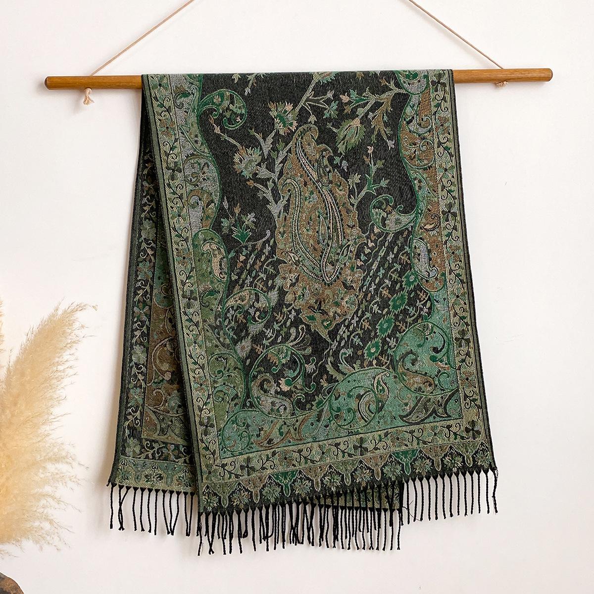 

Классический Имитация Кашемира Жаккардовый Этнический Стиль Популярный Принт Кешью Кисточки с Бахромой Длинный Шарф Женский Шарф Элегантная Шаль 200x65cm зелёный