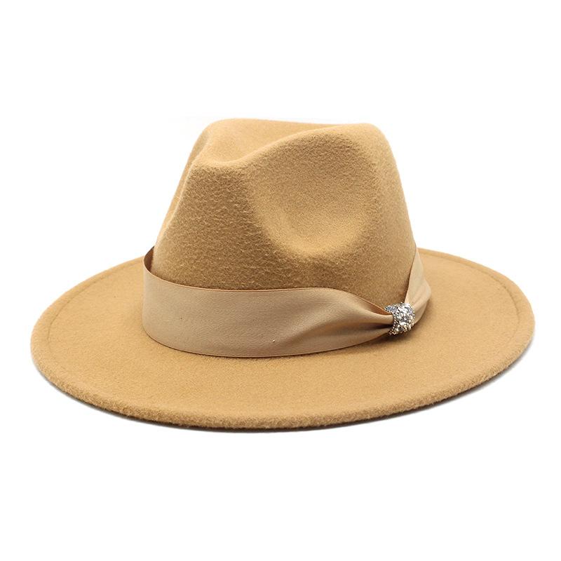 British Woolen Hat Women'S Spring Wide Brim Flat Top Internet Celebrity French Top Hat Flat Edge Imitation Wool Camel Jazz Hat