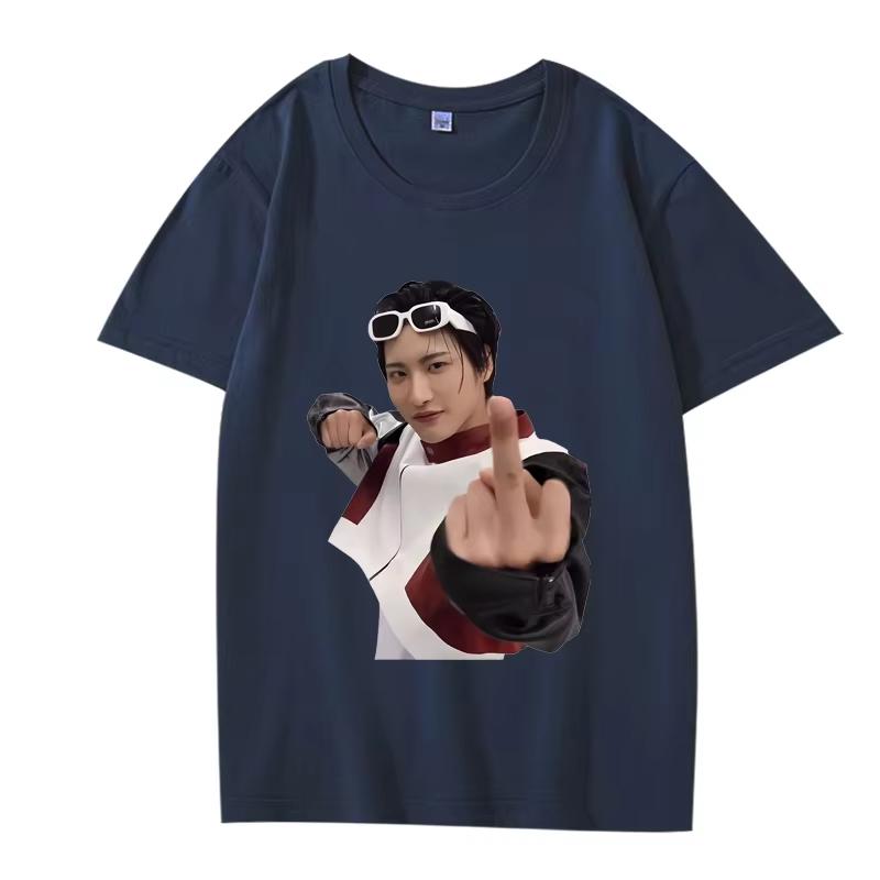 Seonghwa Ukazující Prostředníček Meme Klasické Tričko Ateez Pánské Dámské Módní Street Bavlna Vtipné Krátký Rukáv Léto Potisk Unisex Top