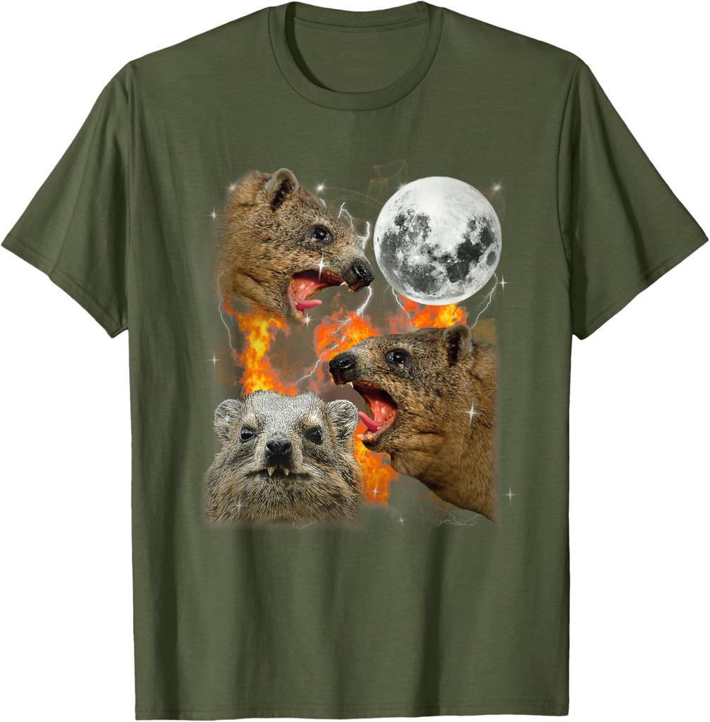 Rock Hyrax Howling Moon Fire Graphic TShirt Breathable Cotton Tee Men