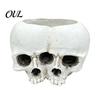 Retro Distressed Skull Decor Double Flowerpot for Succulents Green Plants, Realistic Resin Planter, Gothic Home Plant Pot Halloween Party &