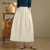 Korean Fashion Autumn Winter Women Warm Midi Skirt High Waist Black Beige Padded Skirt Loose Thicken Basic Solid Ladies' Skirt