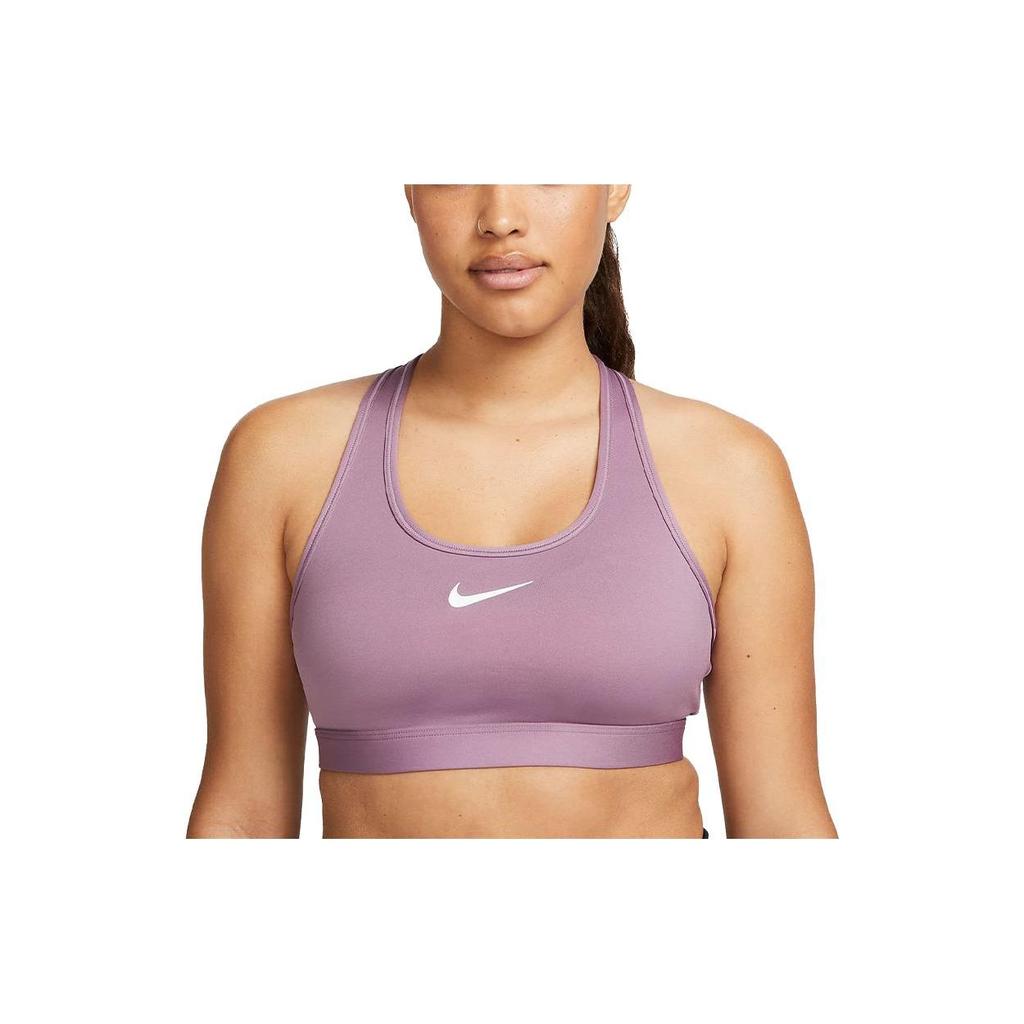 Nike Swoosh Logo Solid Color Sports Bra with Racerback Support Women Underwear Dusty-Purple DX6822-536