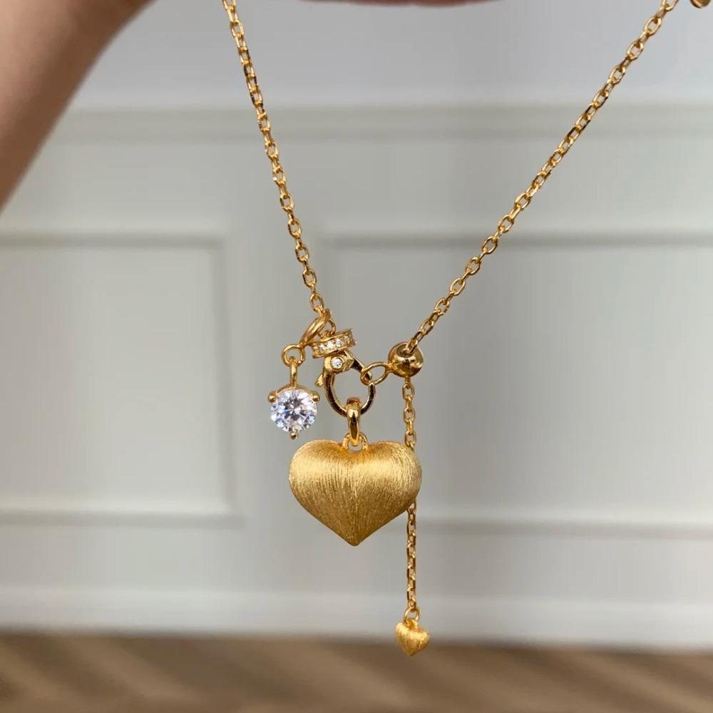 Luxury Brushed Peach Heart Necklace Detachable Love Tassel Pendant Fashionable Collarbone Chain