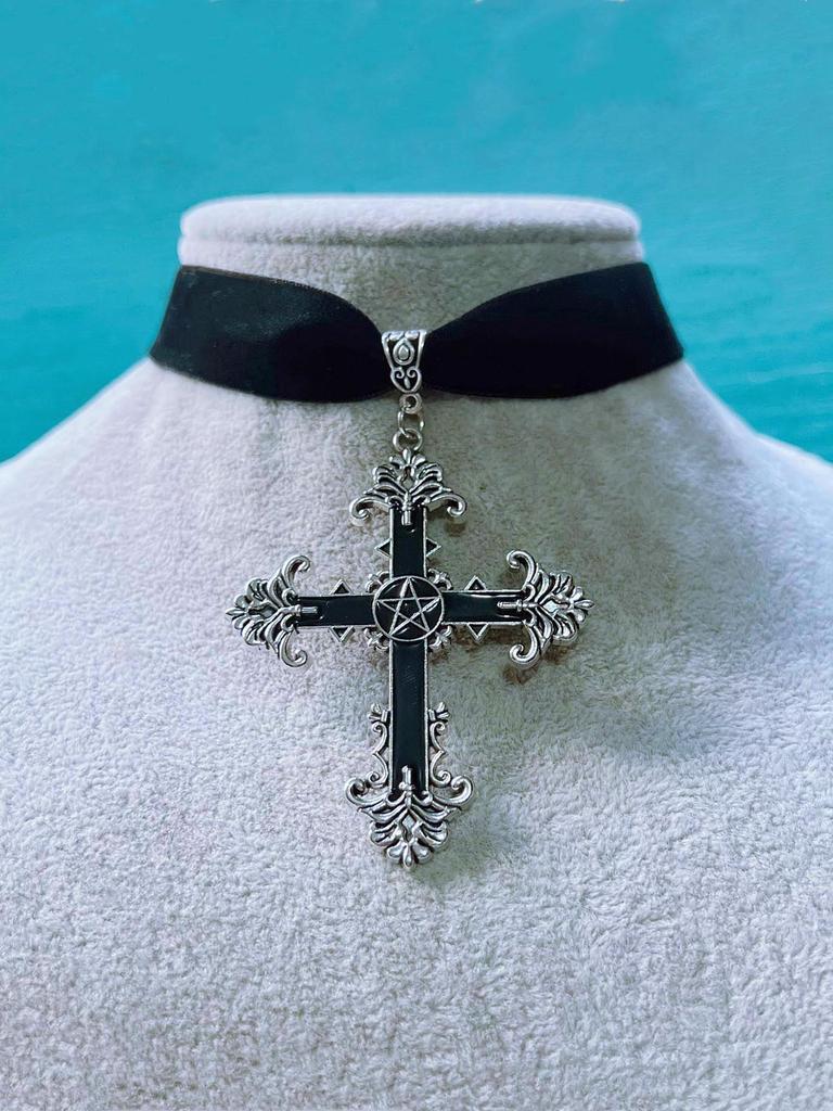 Temperament Gothic Red Drop Glaze Cross Pendant Black Velvet Necklace for Women Halloween Party Choker Jewelry Accessories Gifts