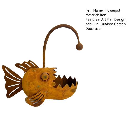 Yousheng Rustic Iron Planter, Fish Shaped Design, Decorative Metal Flower Pot for Succulents Cactus Plants, Rustproof Garden Patio Porch Balcony Yard