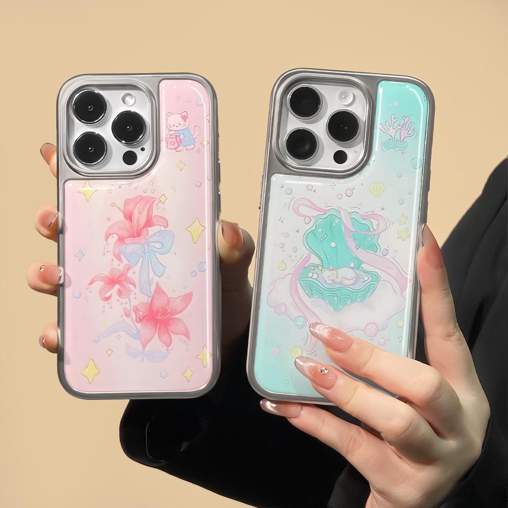 Applicable iPhone16promax Mobile Phone Case Ins Wind Shell Flower Water Condensation Apple 15 Electroplating Advanced 13/14