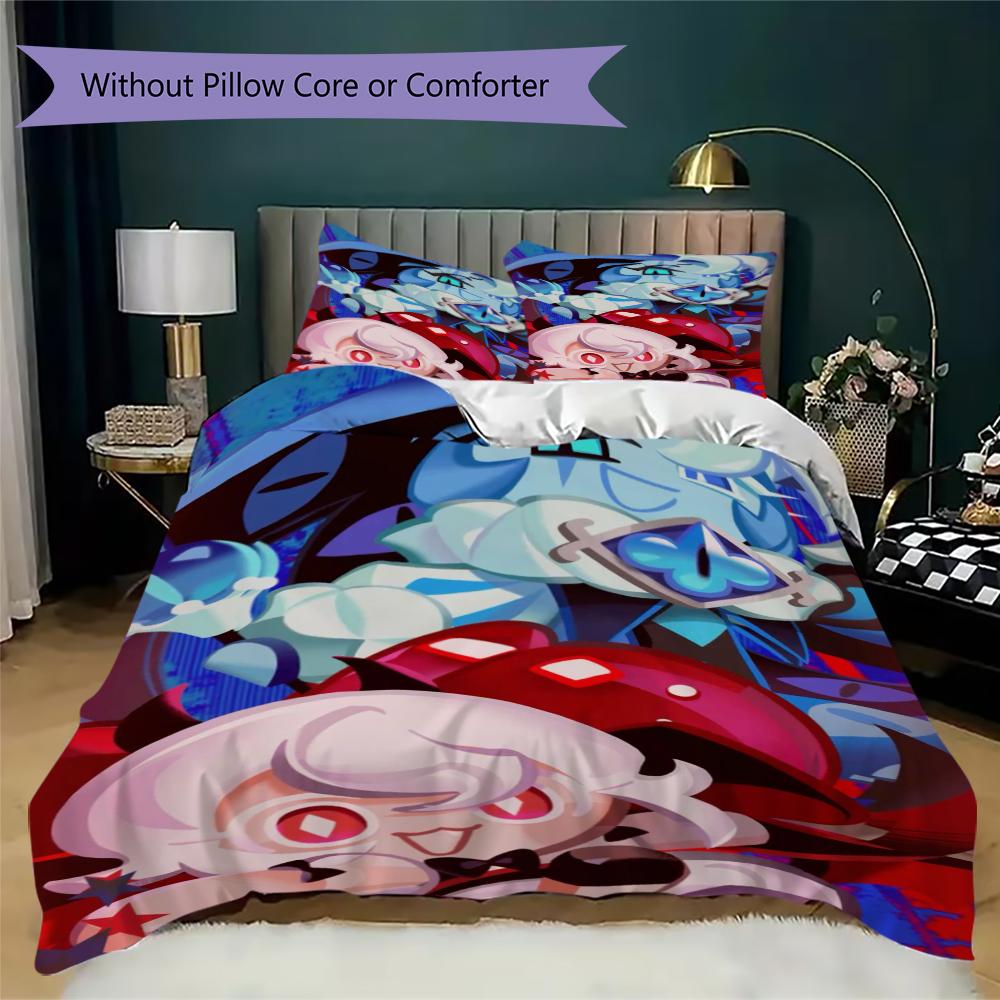 Cookie Run Kingdom Pattern Bedding uilt Set uilt Cover Pillowcase Home Decoration Birthday Gift (1 * duvet cover + 2 * pillowcase without core)16