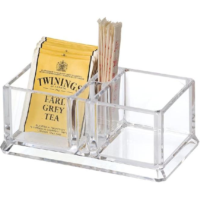 Clear Acrylic Two Lattices Tea Bags Holder Coffee Sugar Bag Case Guest Room Storage Boxes YTBH-001