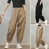 Lady Harem Pants Loose Elastic Waist Solid Color Drawstring Pockets Streetwear Deep Crotch Ankle Banded Aesthetic Lady Cargo Trousers Women Clothing