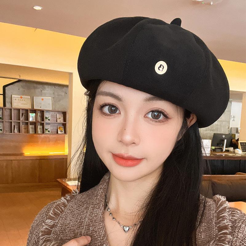 Autumn Winter Women’s Japanese Style Pumpkin Beret – Fashionable, Face-Flattering Painter Hat, Versatile for Large Head Circumference