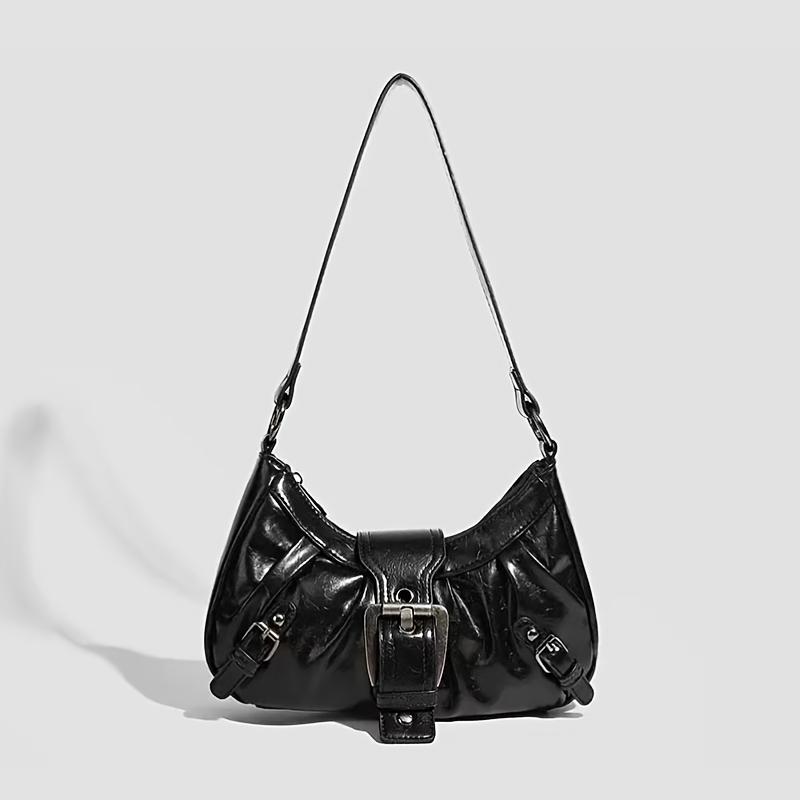 Women s shoulder bag, Maillard style, retro, sexy biker style, vintage bag, shoulder bag, baguette bag, suitable for shopping and dates. чёрный