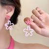 925 Silver Needle Korean Fashion Pink Flower Drop Earrings For Women Jewelry Trending New Women's French Blue Earrings Gift