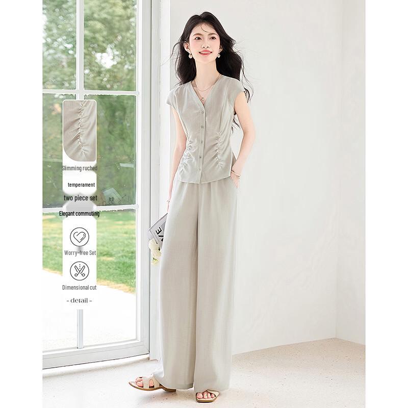 Petite Women s Shirred Slimming Summer Two-Piece Set M