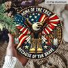 2D Flat, 1pc Round Aluminum "Home Of The Free Because Of The Brave" Patriotic Metal Sign, American Eagle & Military Boots Memorial Wall Plaque, USA