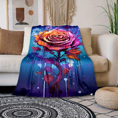 1 pièce Couverture Imprimée Rose, Couverture en Flanelle, Couverture Douce et Chaude Jeté Couverture pour sieste sur Canapé Sofa Bureau Lit Camping Voyage