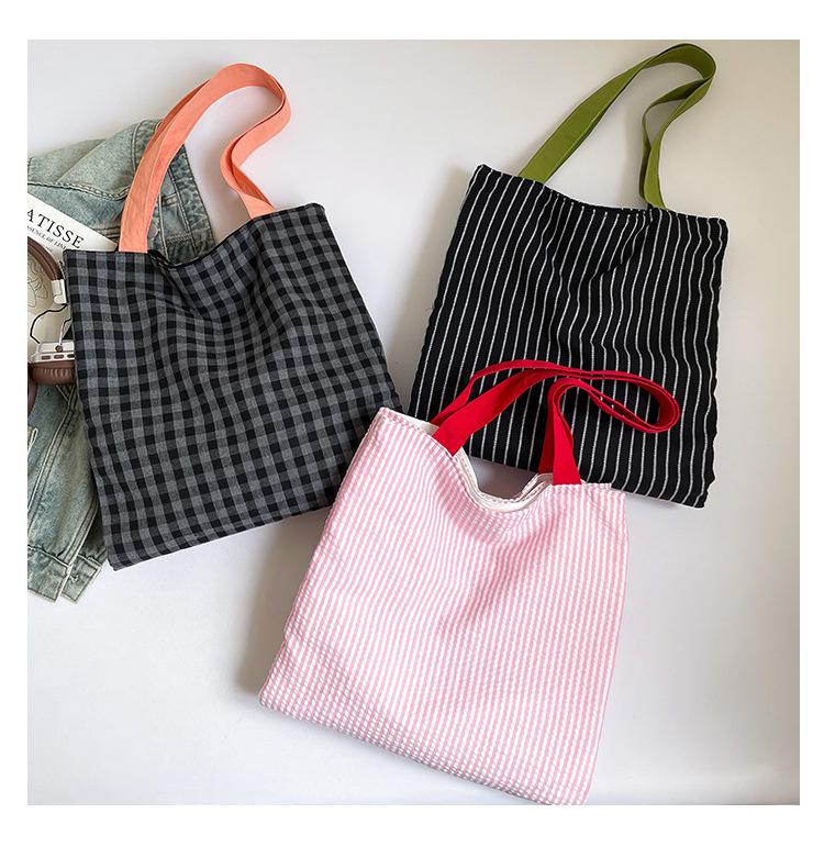 2025 Plaid Canvas Shoulder Bag - Large Capacity, Color Block, Autumn Casual Trend