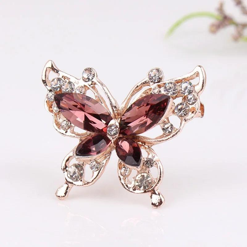 

Women s Three-dimensional Personality Wild Fashion Hot Style Brooch Geometric High-end Cartoon Butterfly Crystal Diamond Brooch Wine red