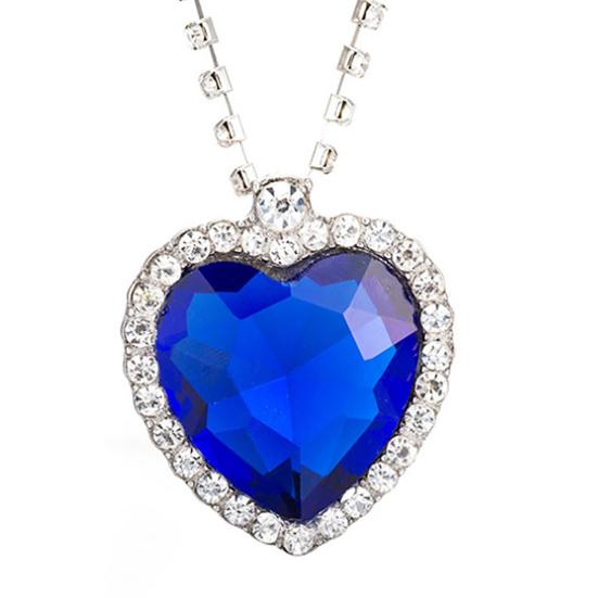 Collier Pendentif Cœur Bleu, Collier Cœur Fausse Pierre Diamant, Bijou Romantique Scintillant Cadeau pour Femme Épouse Petite Amie Accessoire de Soirée