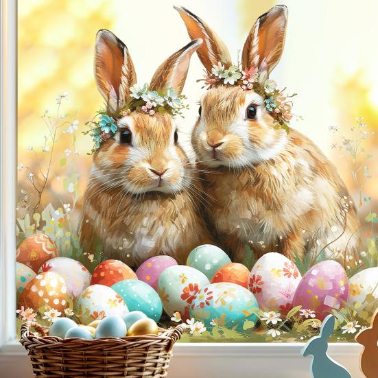 Osterwandaufkleber Lustiger Hase Rissiges Abziehbarer und Aufklebbarer Aufkleber 3D Loch Design Cartoon Selbstklebende Wandaufkleber für Kinderzimmer Spielzimmer