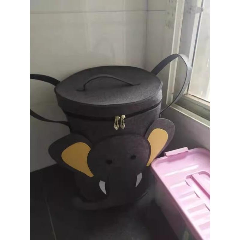 Felt Toy Storage Bucket with Lid, Cartoon Animal Dirty Clothes Basket, Portable Dustproof Laundry Bag