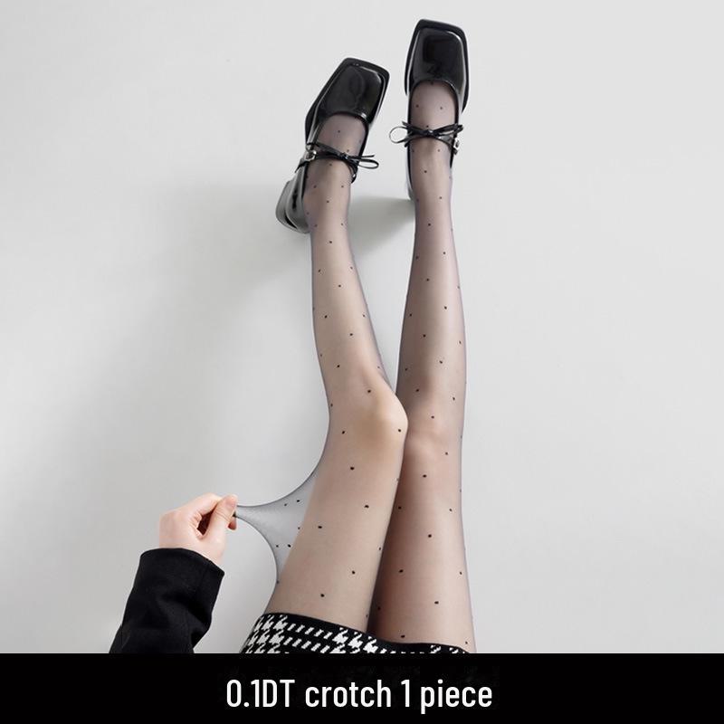 Spring & Summer Women’s Black Polka Dot Stockings - Ultra-Thin, Anti-Snag, Durable, No-Drop Design