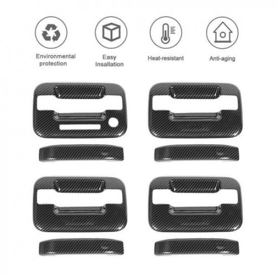 8x Car Exterior Door Handle Trim Cover Decor for Ford F150 2009-14 Carbon Fiber