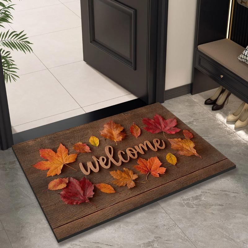 Fall Thanksgiving Maple Leaves Welcome Door Mat Non-Slip Floormat Living Room Entrance  Kitchen Hallway Balcony Rugs Home Decor