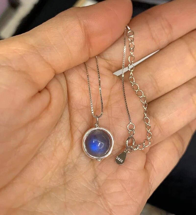 Fine Jewelry S925 Sterling Silver Rotatable Labradorite Bead Pendant Necklace For Woman Teens Chain Charm Wedding Gift  NA001